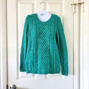 Talbots | Pretty Light Sea Green Merino Wool Blend Side Zip Cable Knit Sweater